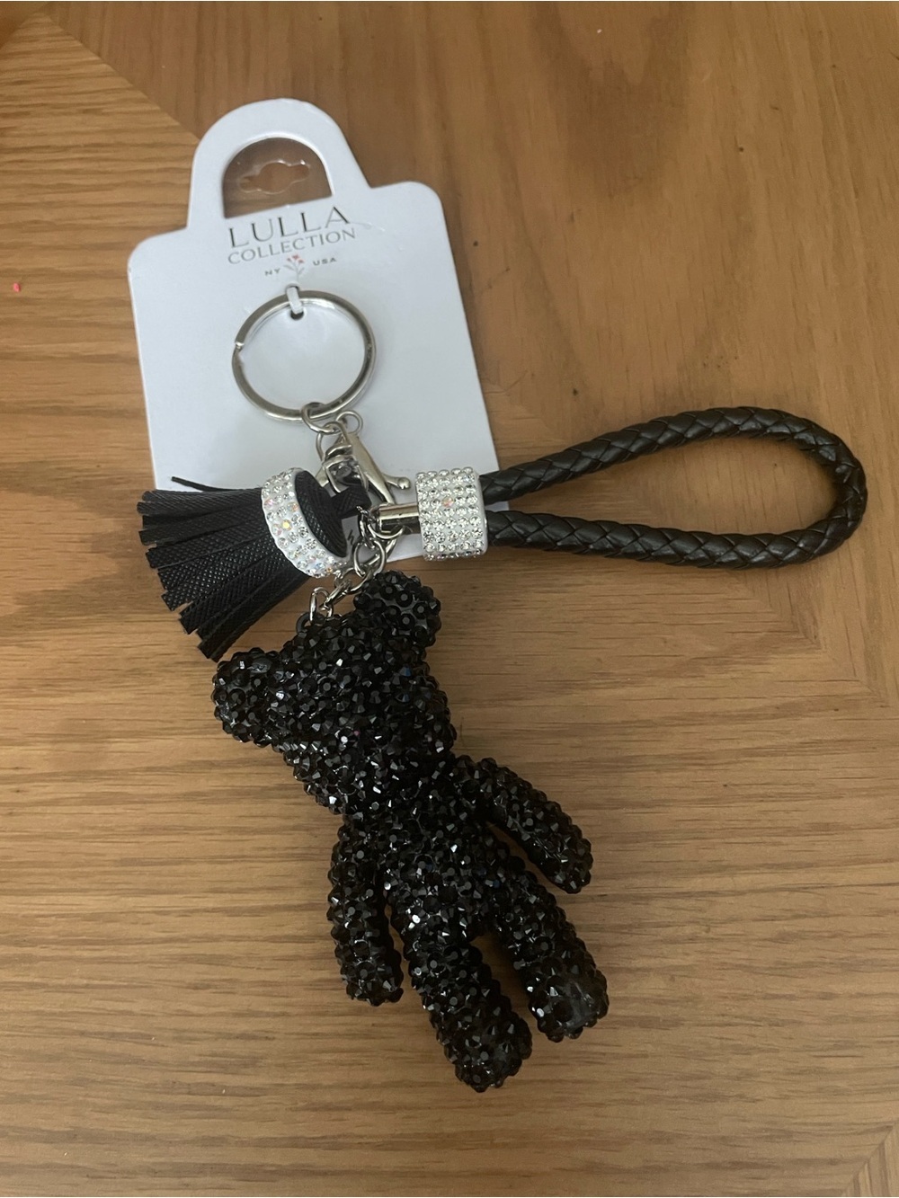 Lulla Collection Black Crystal Bear Keychain Card Holder Accessory
